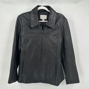Worthington Womens‎ Old Money Lambskin Leather Jacket Size L Minimalist Moto